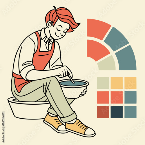 Chef mixing ingredients with color palette