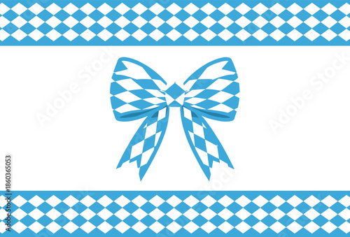 Bavarian Checkered Bow and Ribbon Banner Set with Traditional Blue and White Diamond Pattern Vector
