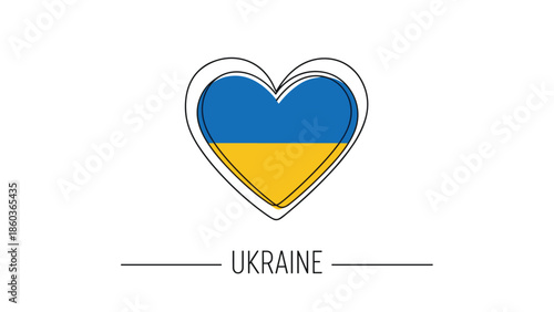 A heart-shaped continuous line drawing filled with the blue and yellow colors of the Ukrainian flag with 'Ukraine' text below.
