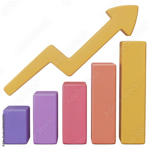 Colorful bar graph with upward yellow arrow colorful bars