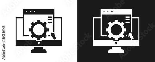 Content Management System Icon Set Glyph In White And Black Background