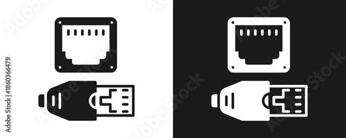 Ethernet Icon Set Glyph In White And Black Background