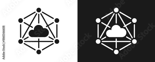 Mesh Network Icon Set Glyph In White And Black Background