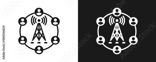 Broadcast Network Icon Set Glyph In White And Black Background