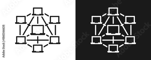Peer To Peer Network Icon Set Glyph In White And Black Background