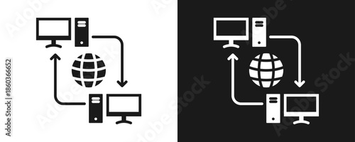 Peer To Peer Network Icon Set Glyph In White And Black Background