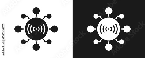 Wireless Network Icon Set Glyph In White And Black Background
