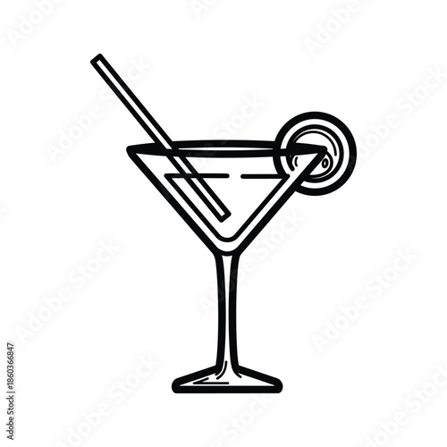 Martini glass with lemon and straw