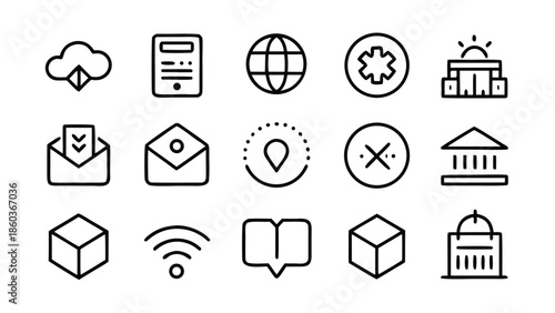 Collection of web shop icons featuring various shopping elements on a white backdrop..eps