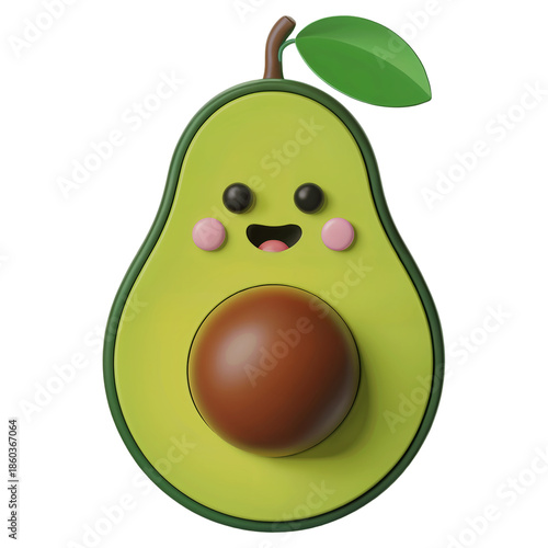 Cute Green Avocado with Smiling Face and Brown Pit