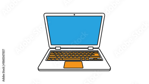 Laptop Illustration with Blue Screen and Orange Touchpad.