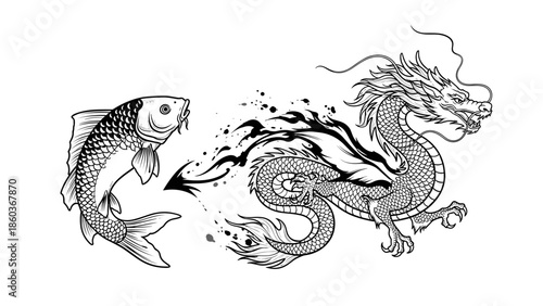 Koi Fish Transforming into a Dragon A Symbol of Perseverance and Transformation.