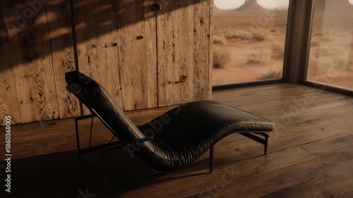 Modern room with chaise lounge and vast desert view from large window