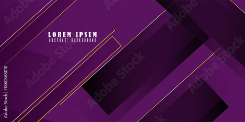 Abstract luxury purple violet geometric diagonal overlay layer background with golden lines. suit for bussines, banners