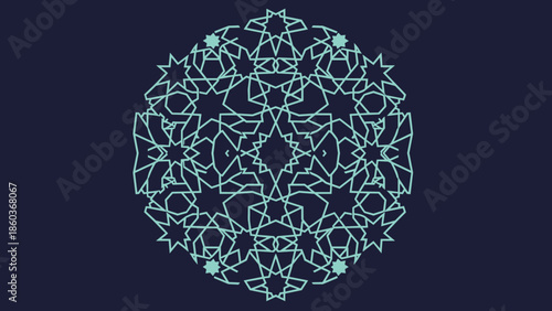 Intricate Circular Geometric Design with Symmetrical Patterns and Radial Symmetry.