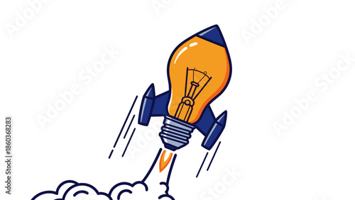 Lightbulb Rocket Launching Idea Concept with Smoke Trail.