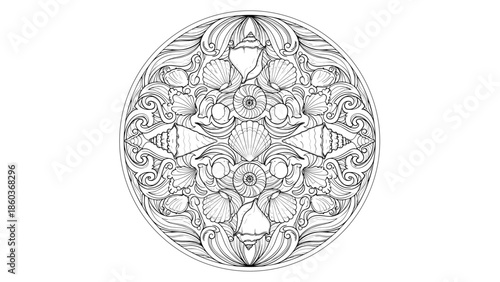 Intricate Circular Mandala Design with Geometric and Floral Elements.