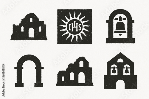 Jesuit mission vector icons rugged flat style