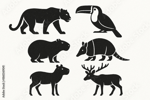 Paraguayan wildlife vector icons rugged flat style