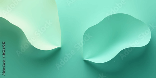 Teal colored paper with wavy curved folds and shadows