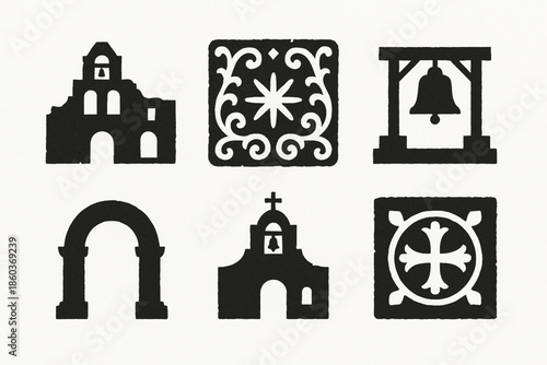 Jesuit mission vector icons rugged flat style