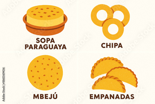 Paraguayan cuisine vector icons rugged flat style