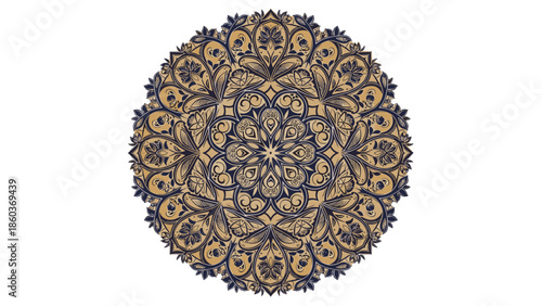 Intricate Floral Mandala Design with Symmetrical Patterns and Warm Tones.
