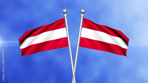 Austria Crossed Flags Waving in Blue Sky Loop Animation | Realistic 3D National Flag Background