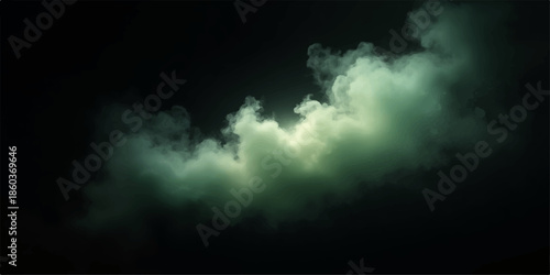 Glowing green cloud formation in dark space with stars