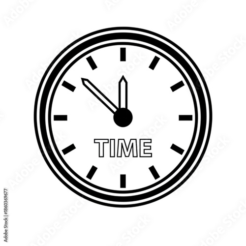Minimalist White Outline Analog Clock Icon with Time Text on Black Background