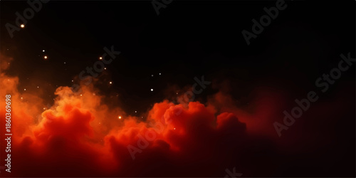 Vibrant orange and red flames against a dark background with stars