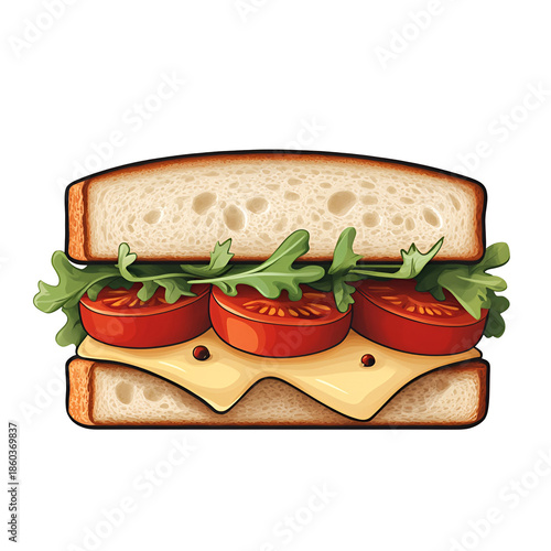 Tasty sandwich illustration with cheese and tomatoes