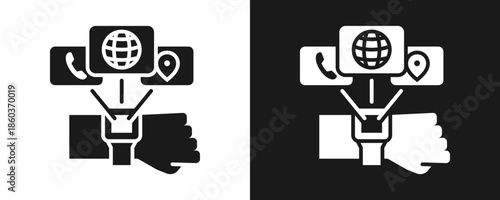 Smartwatch Icon Set Glyph In White And Black Background
