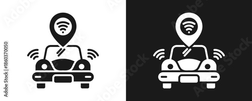 Autonomous Car Icon Set Glyph In White And Black Background