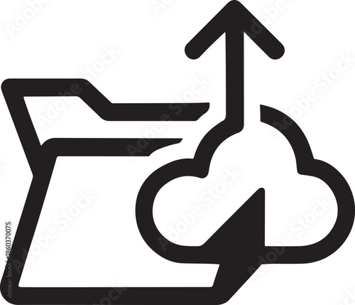 Folder with unfolding top flap and arrow icon representing cloud storage upload and transfer
