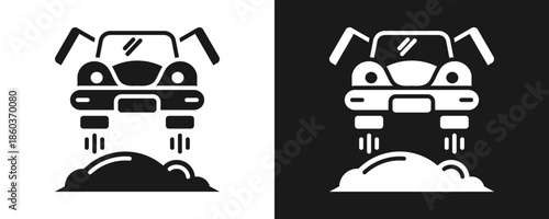 Obraz na plátně Flying Car Icon Set Glyph In White And Black Background