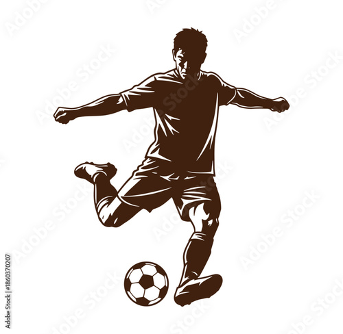 Silhouette illustration of a football player kicking the ball in dynamic action