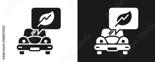 Eco Car Icon Set Glyph In White And Black Background