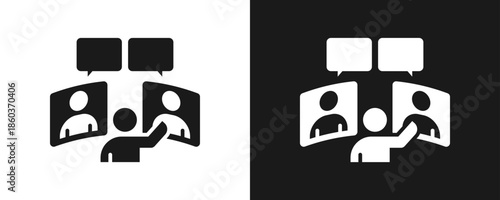 Telepresence Icon Set Glyph In White And Black Background