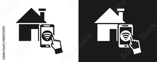 Smart Home Icon Set Glyph In White And Black Background