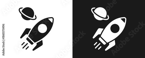 Spacecraft Icon Set Glyph In White And Black Background