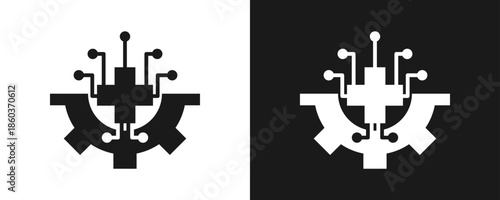 Health Tech Icon Set Glyph In White And Black Background