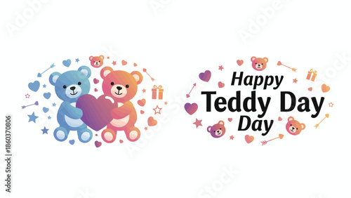 Cute Teddy Bear Couple Holding Heart, Celebrating Love and Friendship on Teddy Day, with Festive Decorations