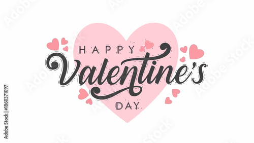 Charming Happy Valentine's Day Typography Design Featuring Romantic Pink Hearts and Festive Embellishments