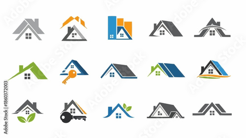 Collection of Real Estate and Property Logo Designs with Roofs.