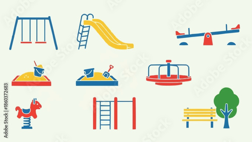 Collection of playground equipment and outdoor recreation items.
