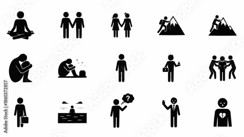 Collection of Simple Human Figures Representing Various Activities and Emotions.
