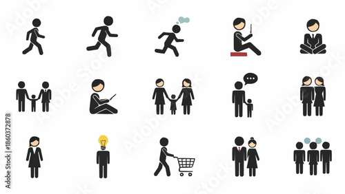 Wallpaper Mural Collection of Simple Human Figure Icons Representing Various Activities. Torontodigital.ca
