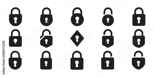 Padlock and keyhole icons vector set for security and protection
