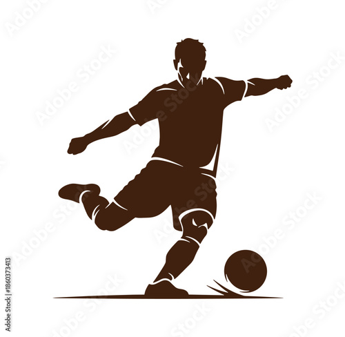 Soccer player silhouette kicking ball action graphic sport illustration isolated on white background